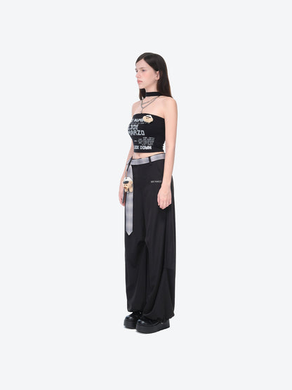 13DE MARZO Silver Foil Chain Print Bustier Top Black