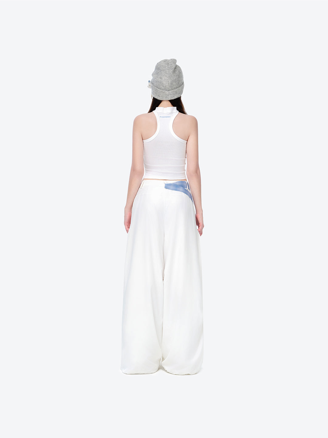 13DE MARZO Silver Foil Chain Print Bustier Top White