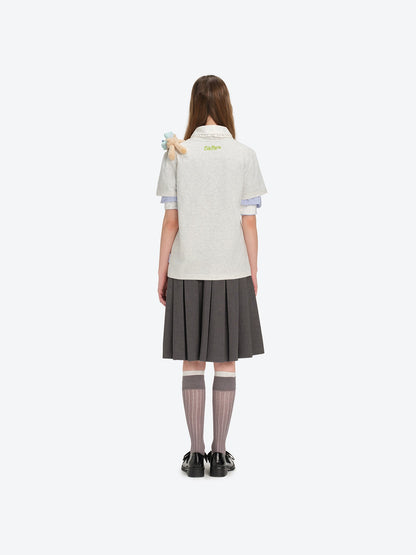 13DE MARZO Floral Bear Illustration T-Shirt Grey