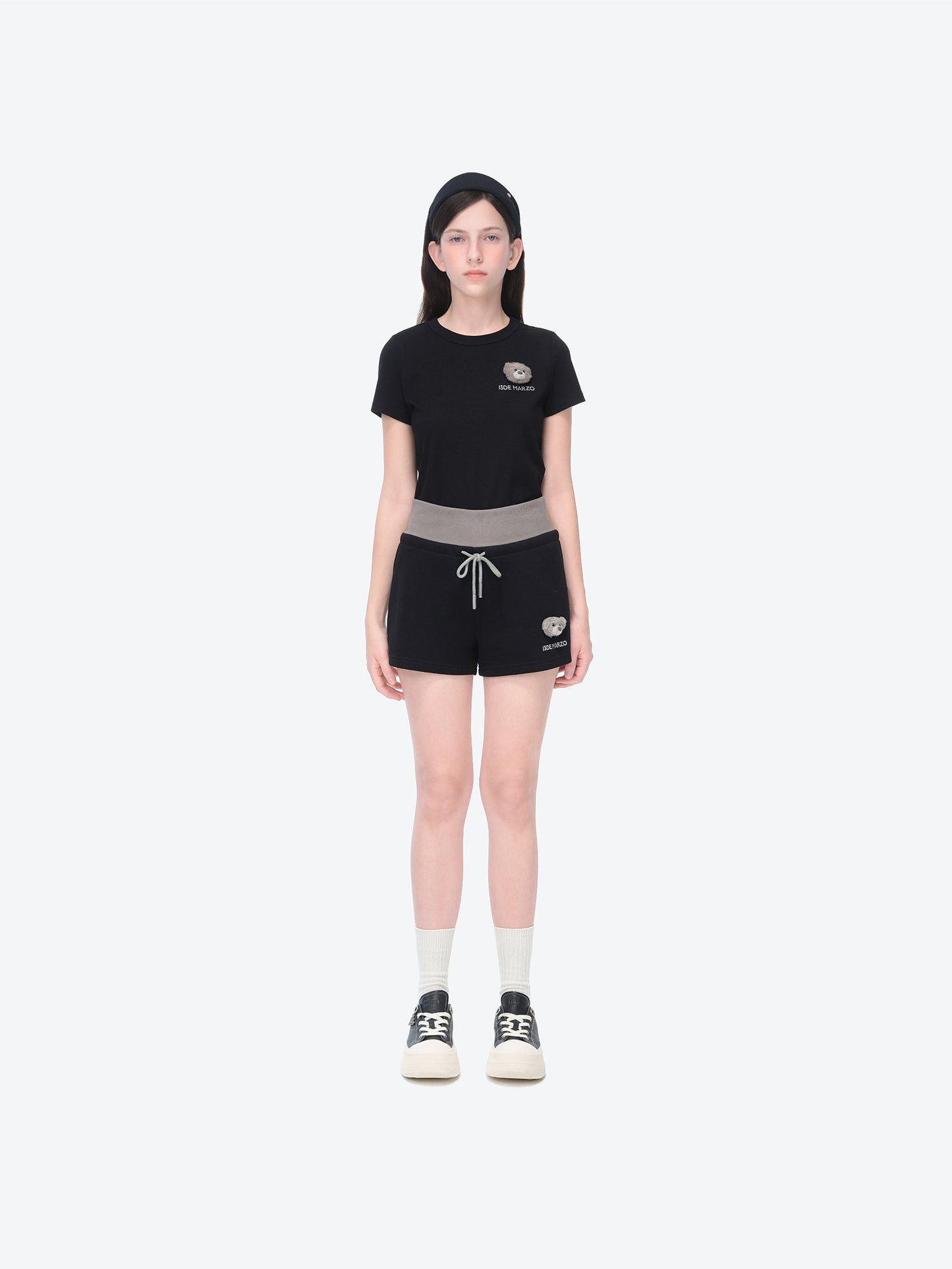 13DE MARZO Sports Shorts with Double Waistband Black