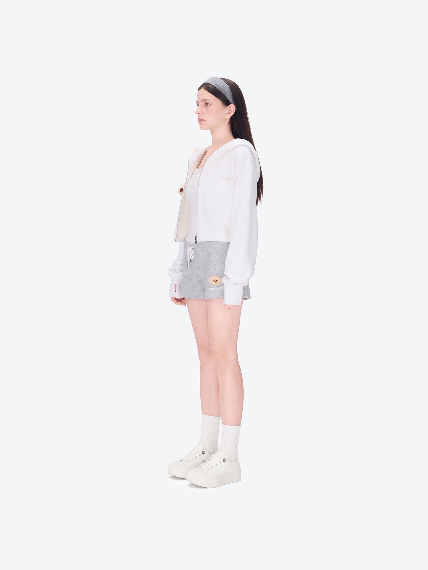 13DE MARZO Sports Shorts with Double Waistband Grey