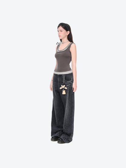 13DE MARZO Faux Gem Vest Dark Grey