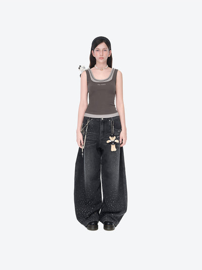 13DE MARZO Faux Gem Vest Dark Grey