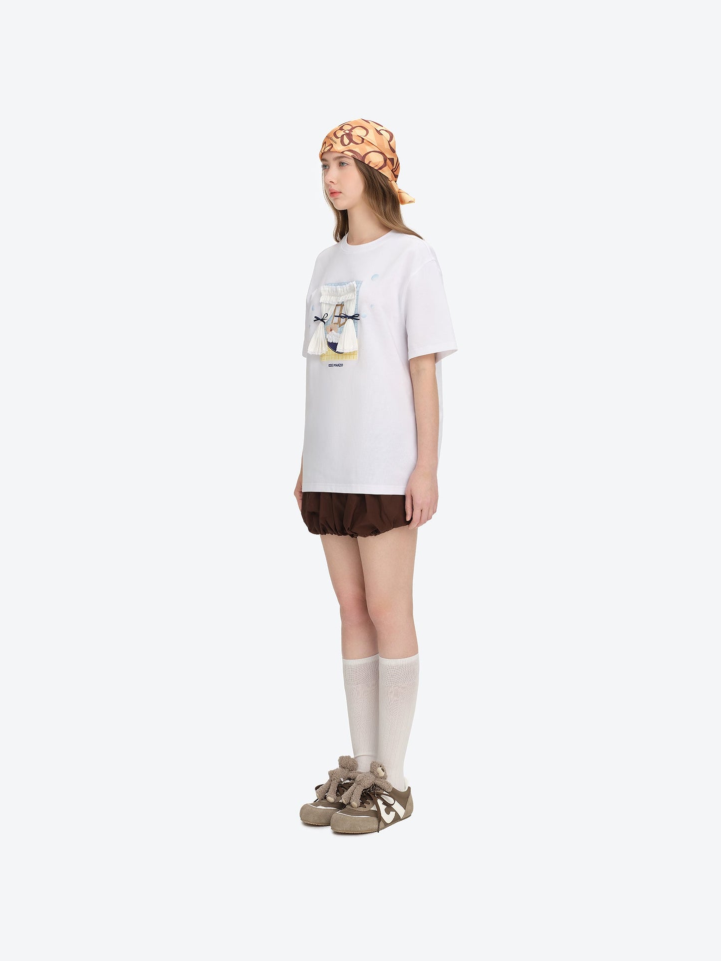 13DE MARZO Patchwork Bear Bath Scene T-shirt White
