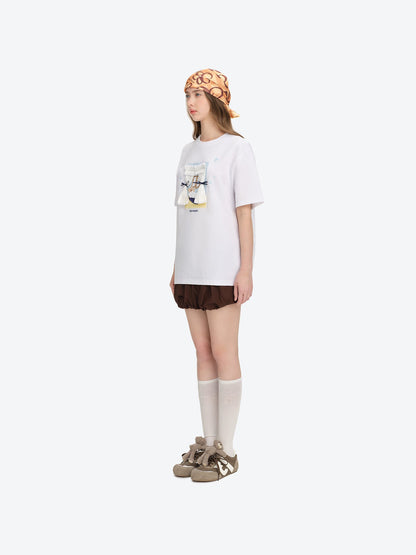 13DE MARZO Patchwork Bear Bath Scene T-shirt White
