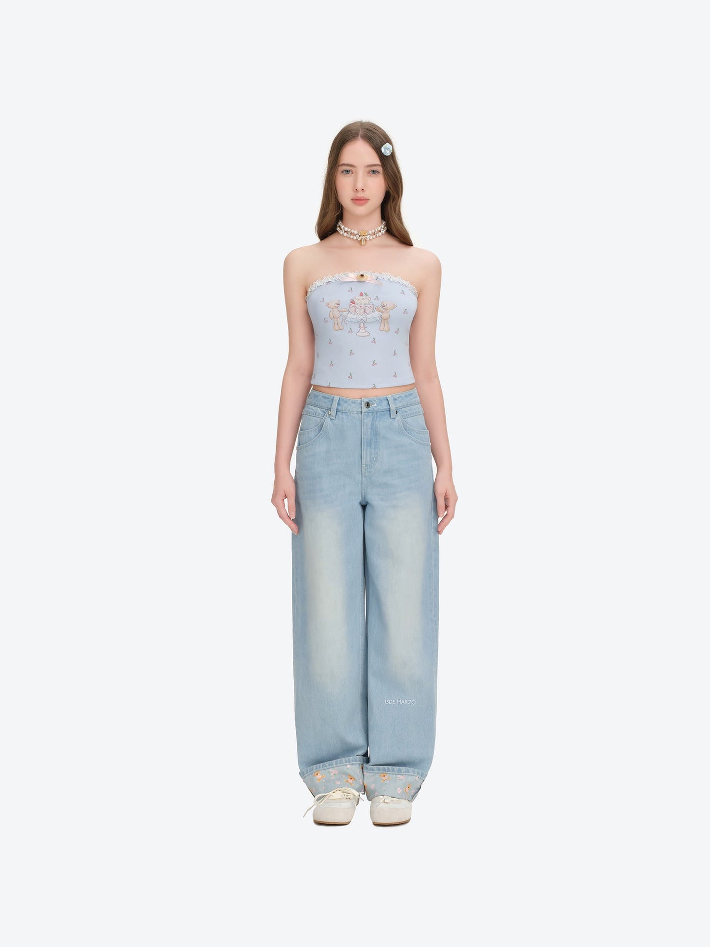 13DE MARZO Cuffed Wide-Leg Jeans Blue