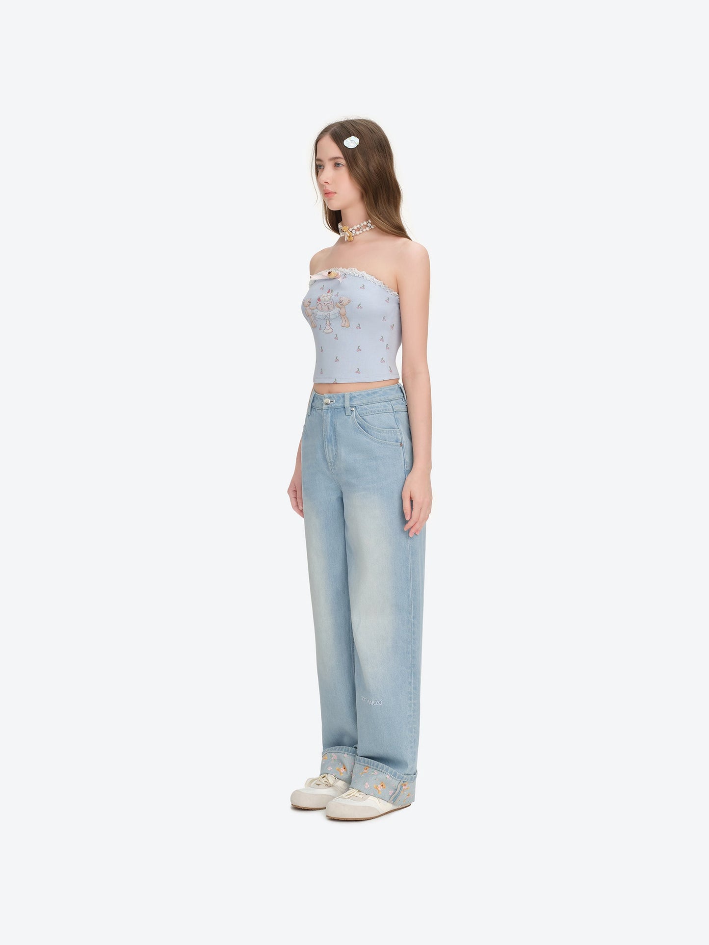 13DE MARZO Cuffed Wide-Leg Jeans Blue