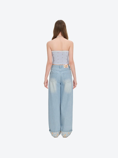 13DE MARZO Cuffed Wide-Leg Jeans Blue