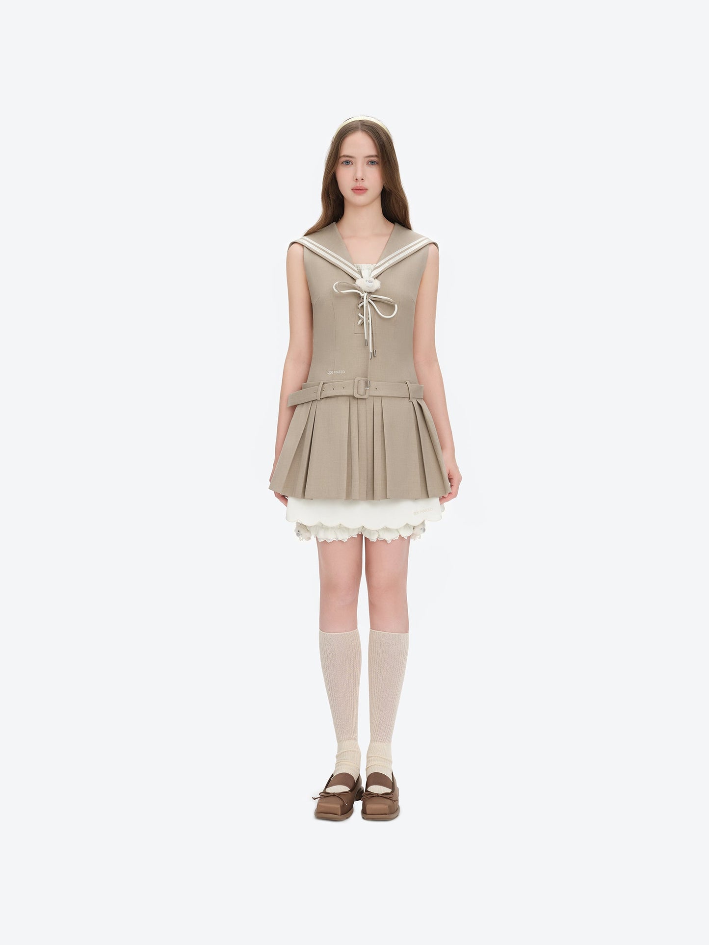 13DE MARZO Sailor Collar Dress Two-Piece Set Khaki