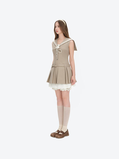 13DE MARZO Sailor Collar Dress Two-Piece Set Khaki
