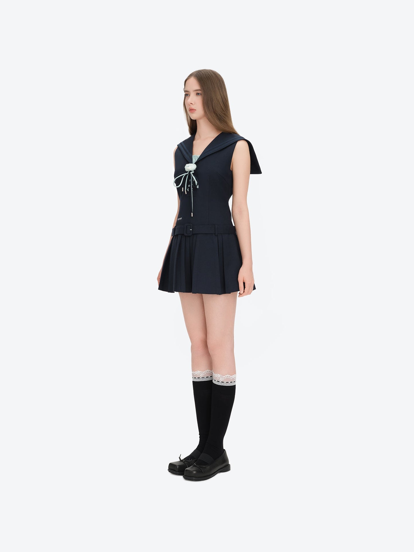13DE MARZO Sailor Collar Dress Two-Piece Set Navy Blue