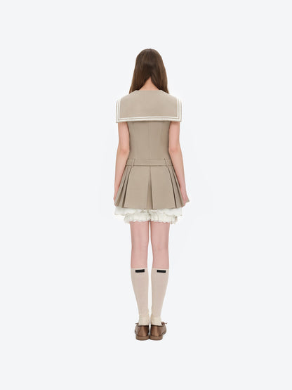 13DE MARZO Sailor Collar Dress Two-Piece Set Khaki