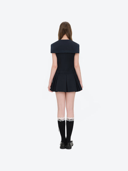 13DE MARZO Sailor Collar Dress Two-Piece Set Navy Blue