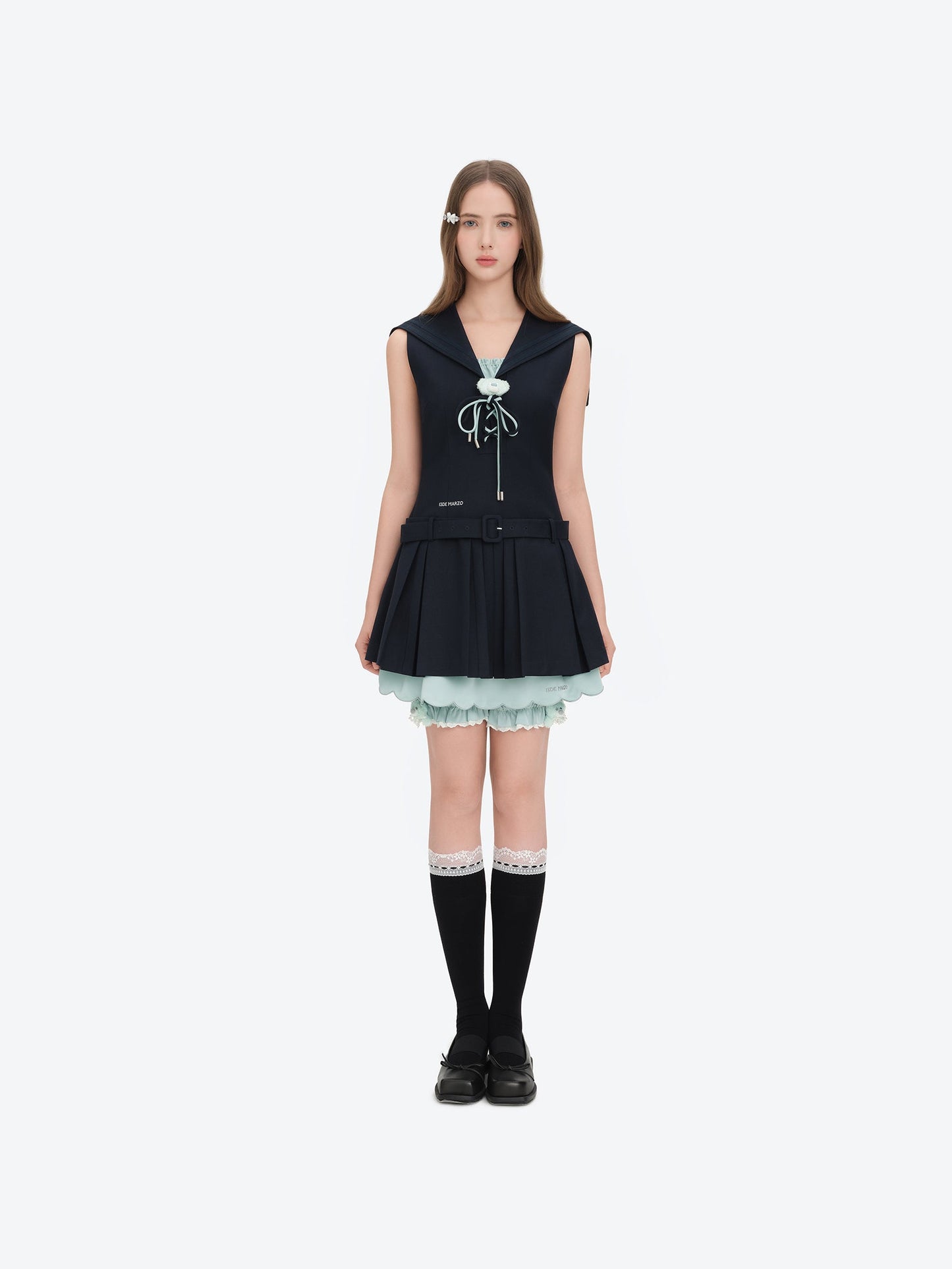 13DE MARZO Sailor Collar Dress Two-Piece Set Navy Blue