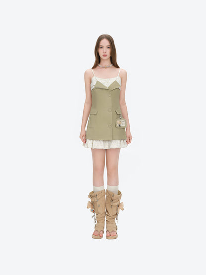 13DE MARZO Two-piece Style Blazer with Badge Dress Khaki