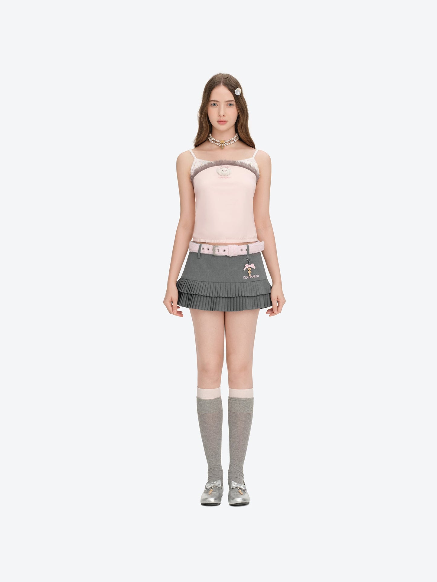 13DE MARZO Tiered Pleated Skort Grey