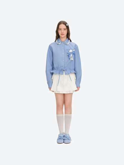 13DE MARZO Smocked Ruffle Trim Blouse