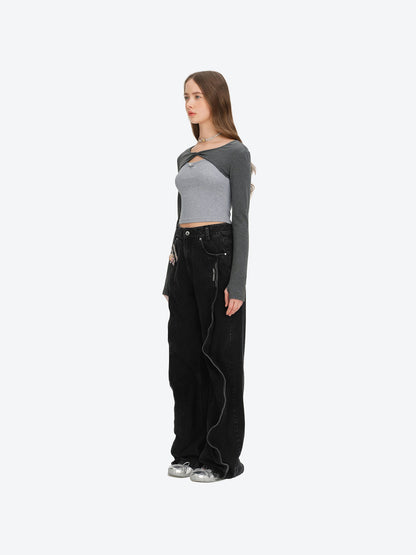 13DE MARZO Bear Fork Crinkle Jeans