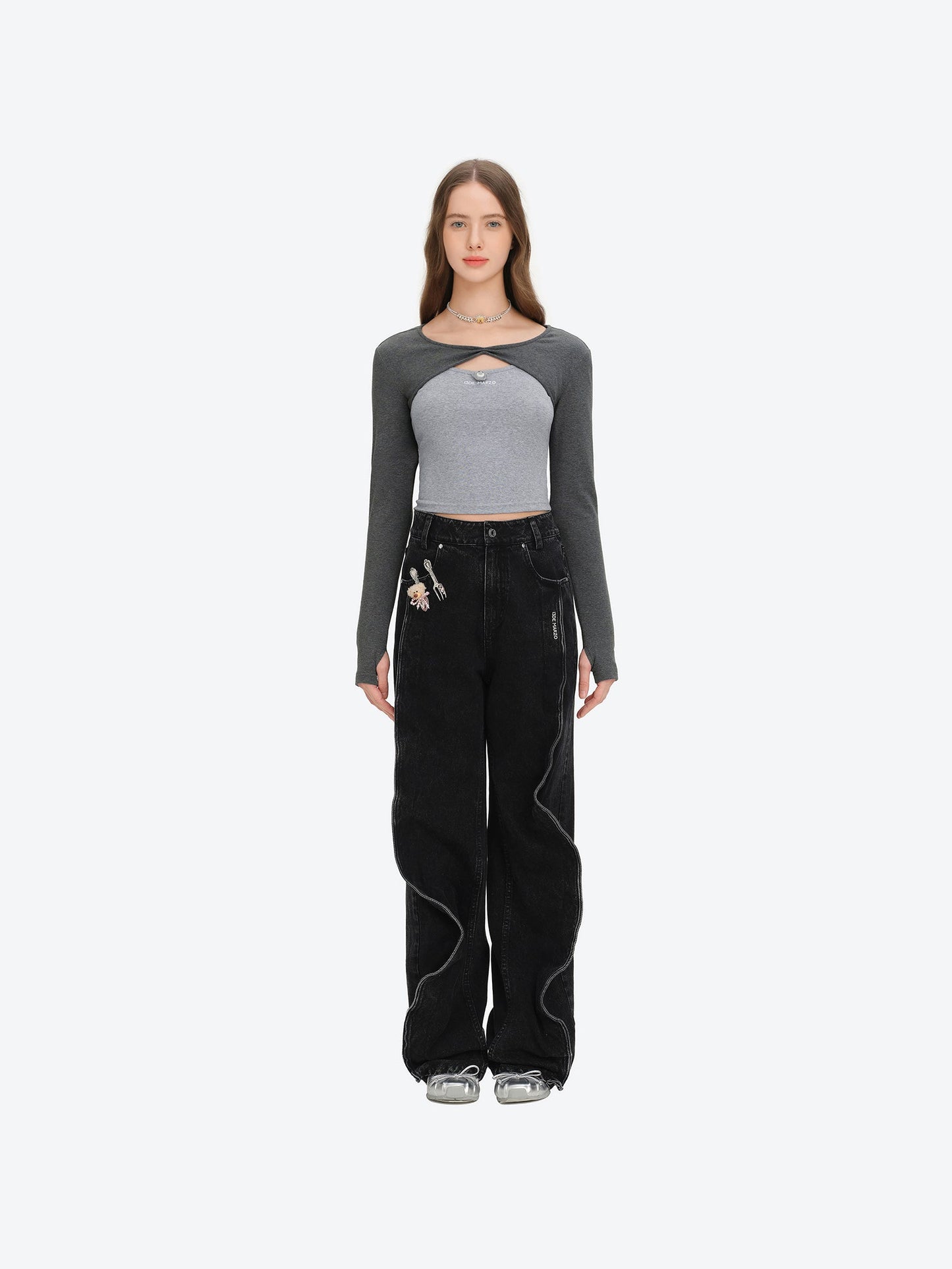 13DE MARZO Bear Fork Crinkle Jeans