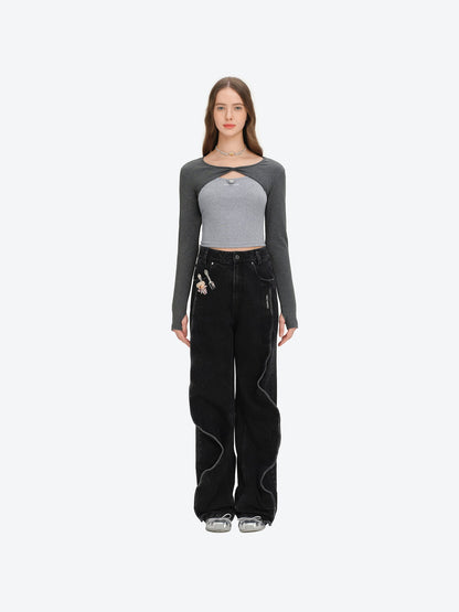 13DE MARZO Bear Fork Crinkle Jeans