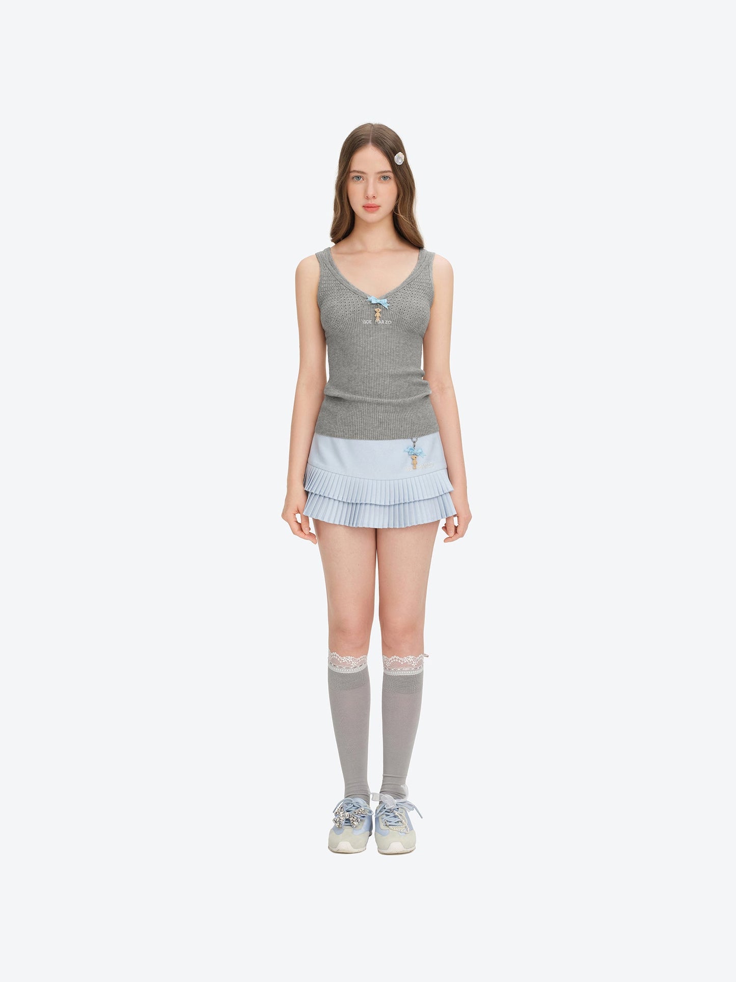 13DE MARZO Two-piece Style Lace-up Sleeveless Top Grey