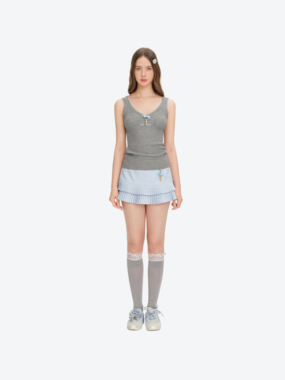 13DE MARZO Two-piece Style Lace-up Sleeveless Top Grey