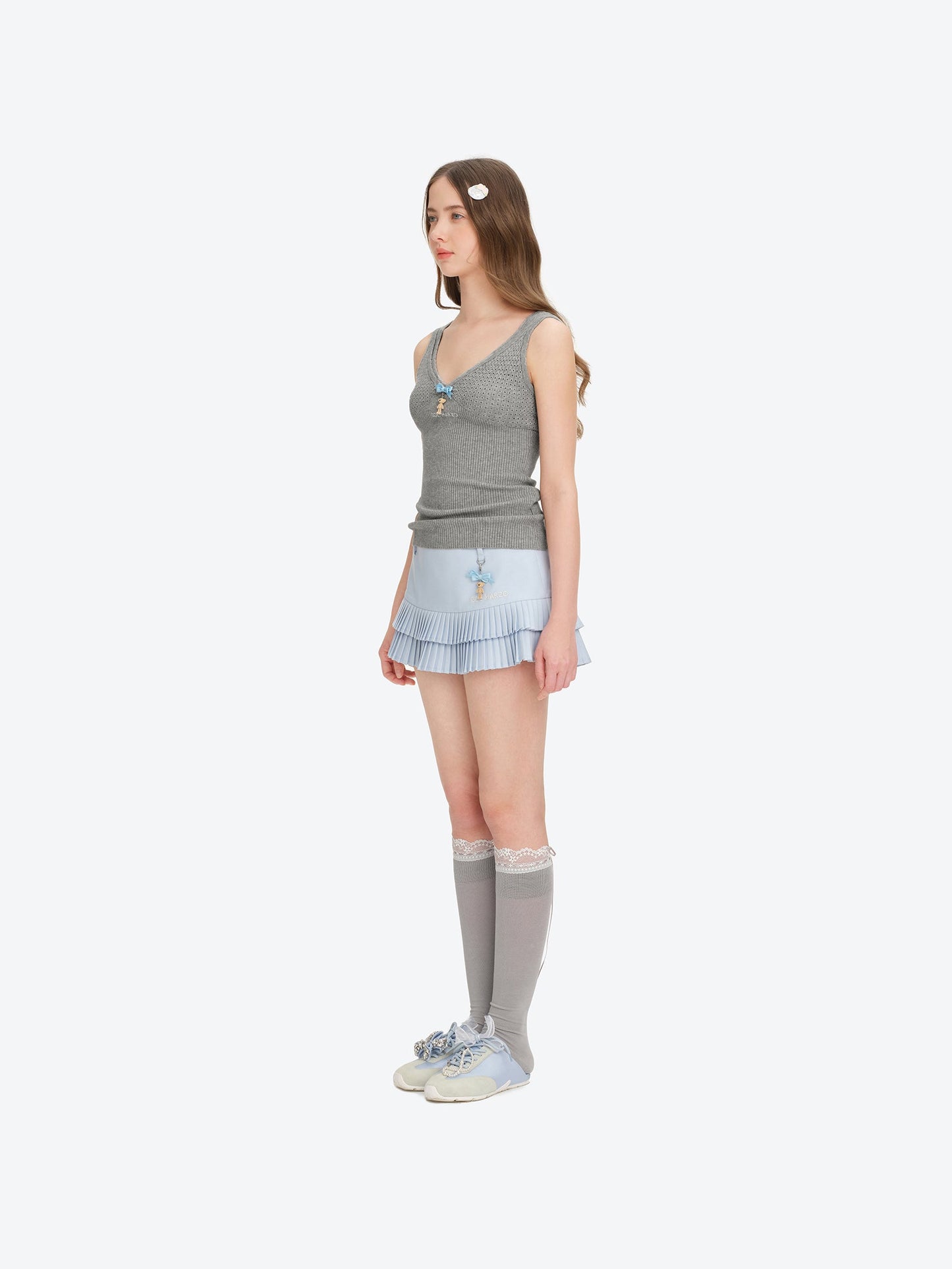 13DE MARZO Two-piece Style Lace-up Sleeveless Top Grey