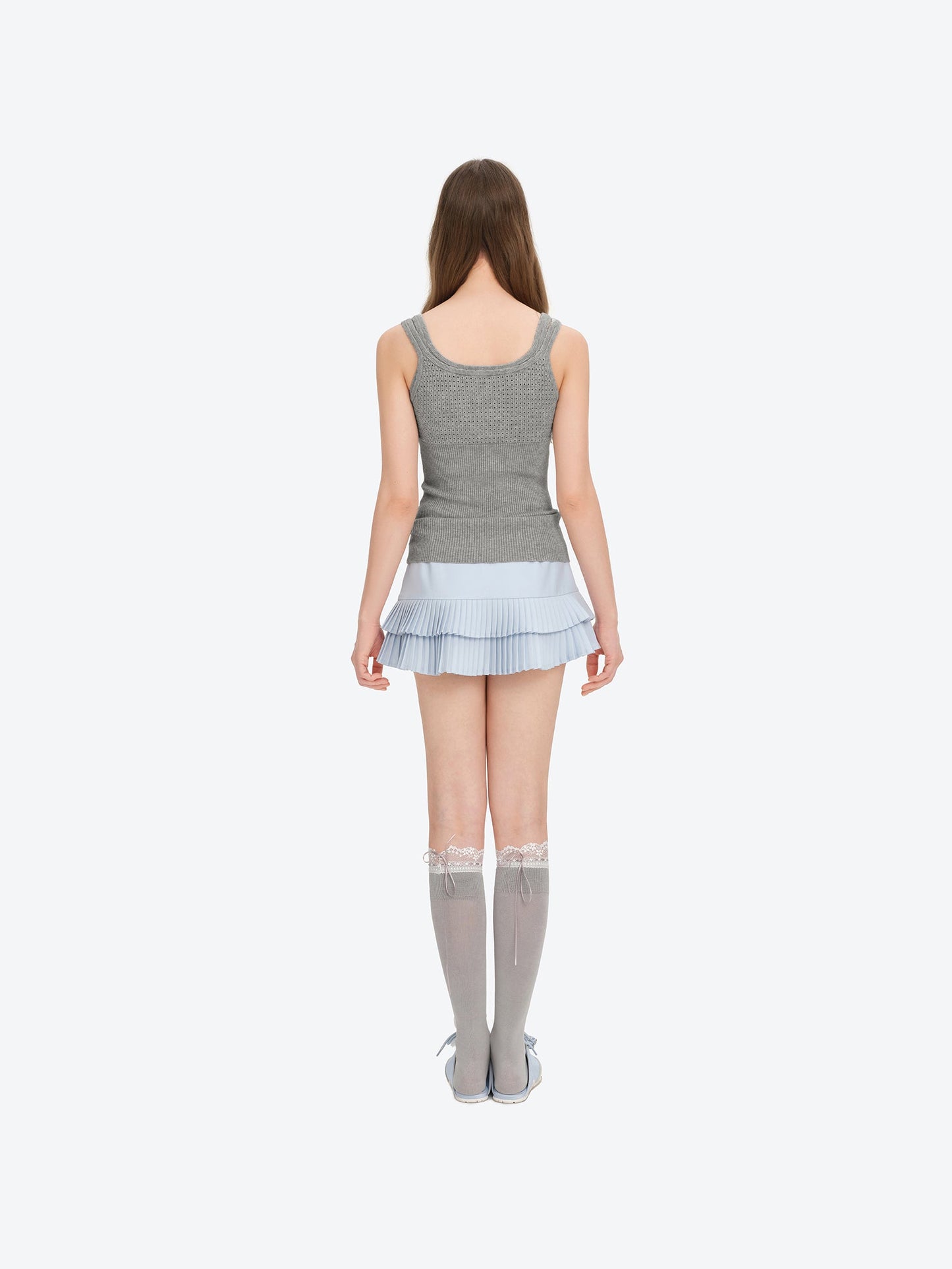 13DE MARZO Two-piece Style Lace-up Sleeveless Top Grey