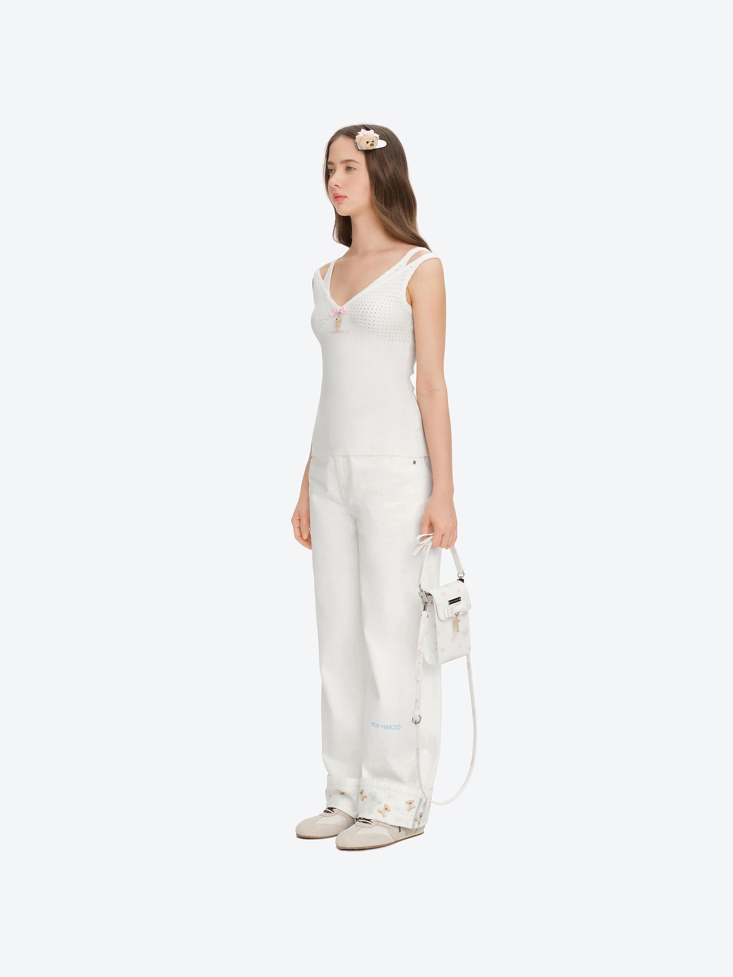 13DE MARZO Two-piece Style Lace-up Sleeveless Top White