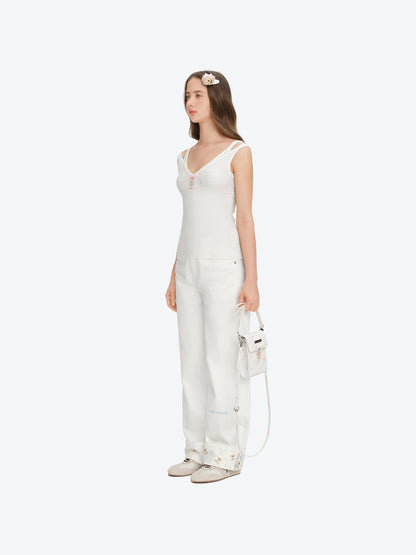 13DE MARZO Two-piece Style Lace-up Sleeveless Top White