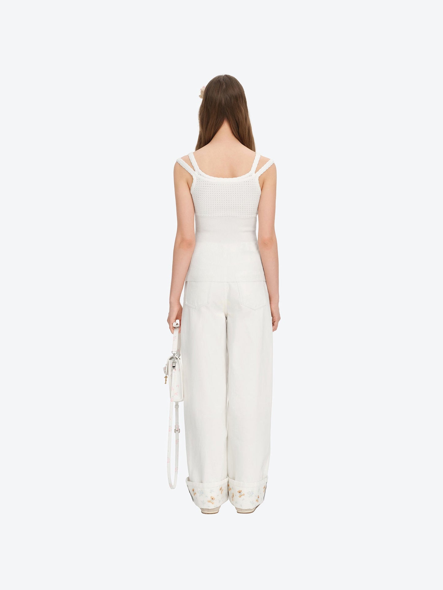 13DE MARZO Two-piece Style Lace-up Sleeveless Top White