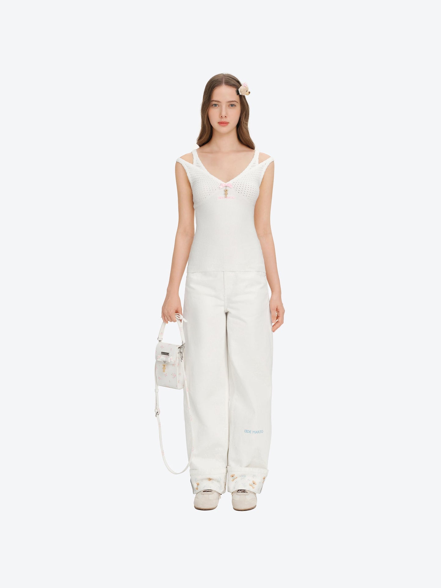 13DE MARZO Two-piece Style Lace-up Sleeveless Top White