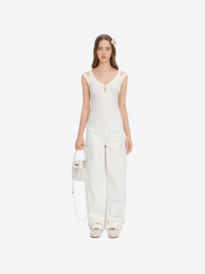 13DE MARZO Two-piece Style Lace-up Sleeveless Top White