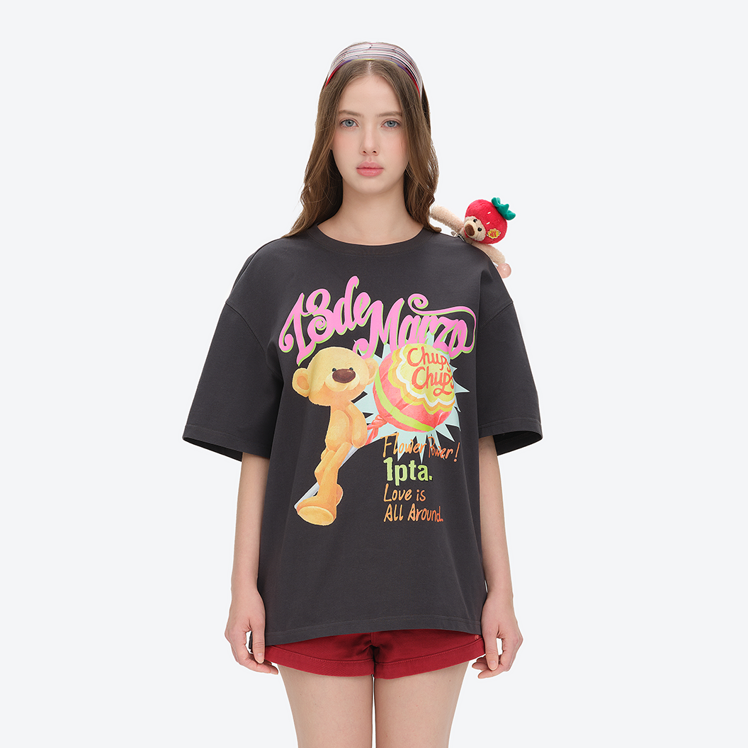 13DE MARZO Bear Graphic Lollipop Tee Dark Grey