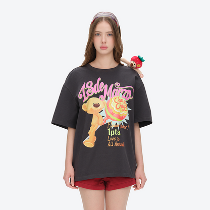 13DE MARZO Bear Graphic Lollipop Tee Dark Grey