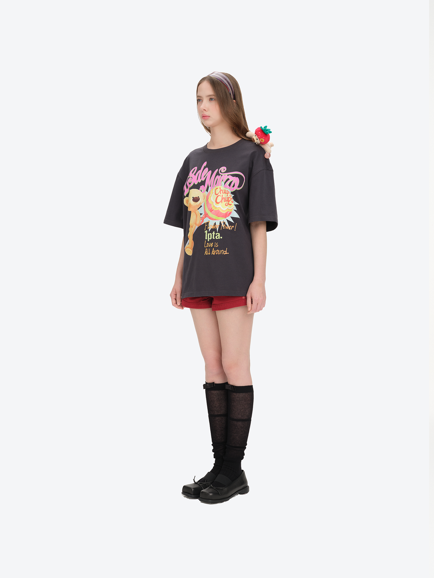 13DE MARZO Bear Graphic Lollipop Tee Dark Grey