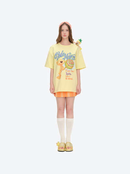 13DE MARZO Bear Graphic Lollipop Tee Yellow