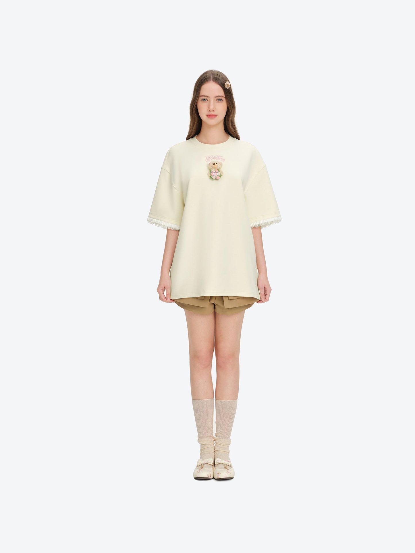 13DE MARZO Bouquet Bear Print T-shirt Yellow
