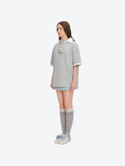 13DE MARZO Bouquet Bear Print T-shirt Grey