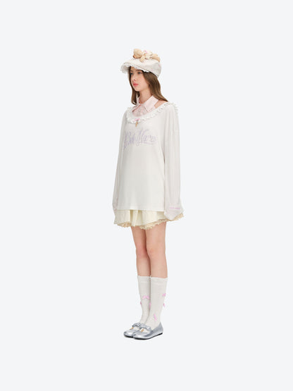 13DE MARZO Embroidered Ruffle Hat Beige