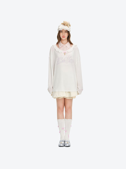 13DE MARZO Embroidered Ruffle Hat Beige