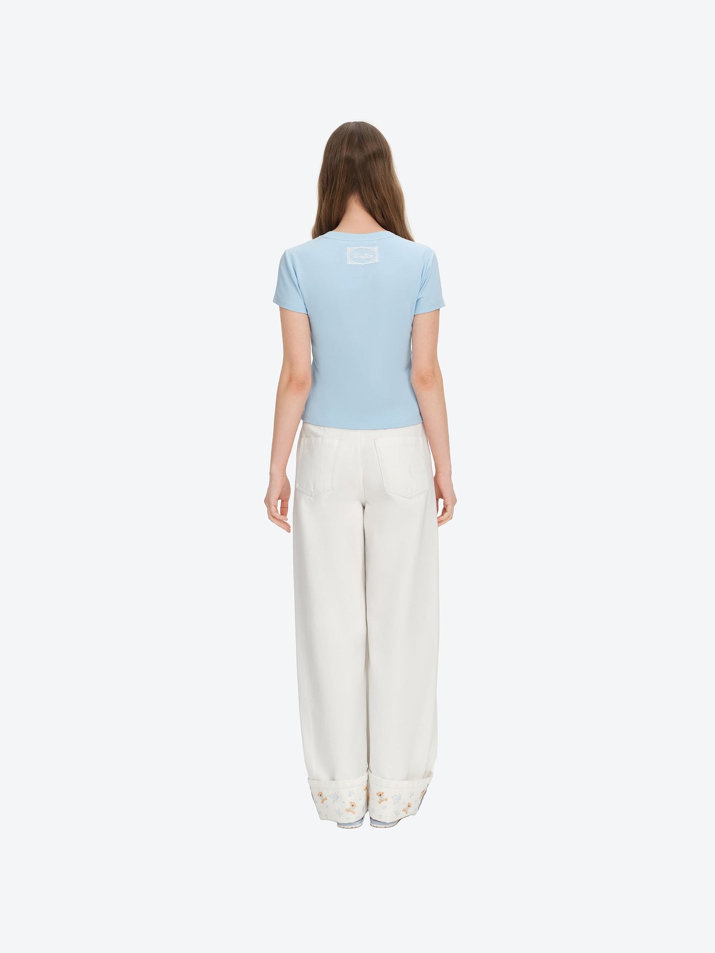 13DE MARZO Cross-Over Collar Button-Strap T-shirt Blue