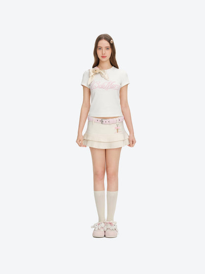 13DE MARZO Cross-Over Collar Button-Strap T-shirt White