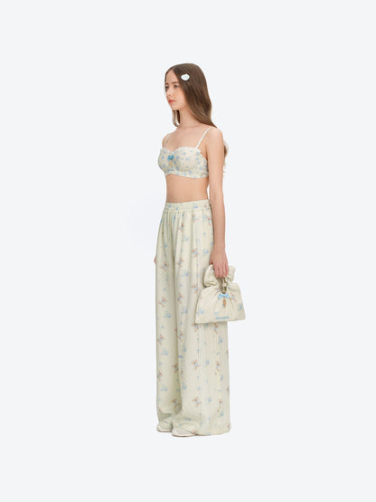 13DE MARZO All-Over Floral Print Loose Pants Beige