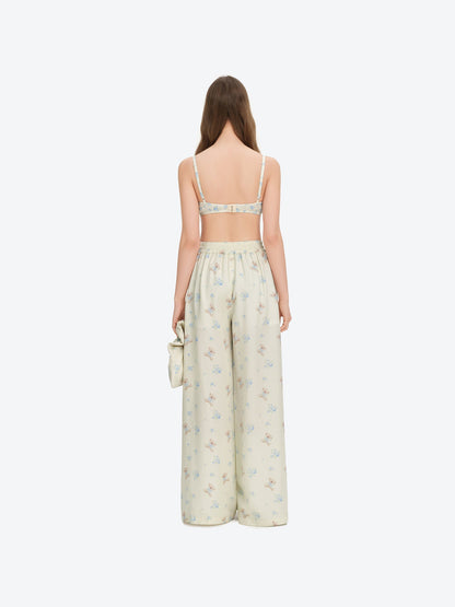 13DE MARZO All-Over Floral Print Loose Pants Beige
