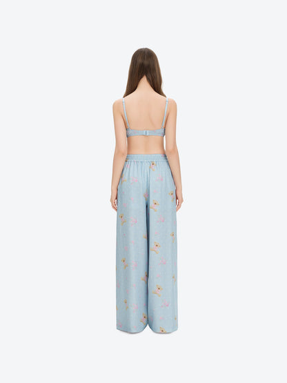 13DE MARZO Floral Print Strappy Corset Top Blue