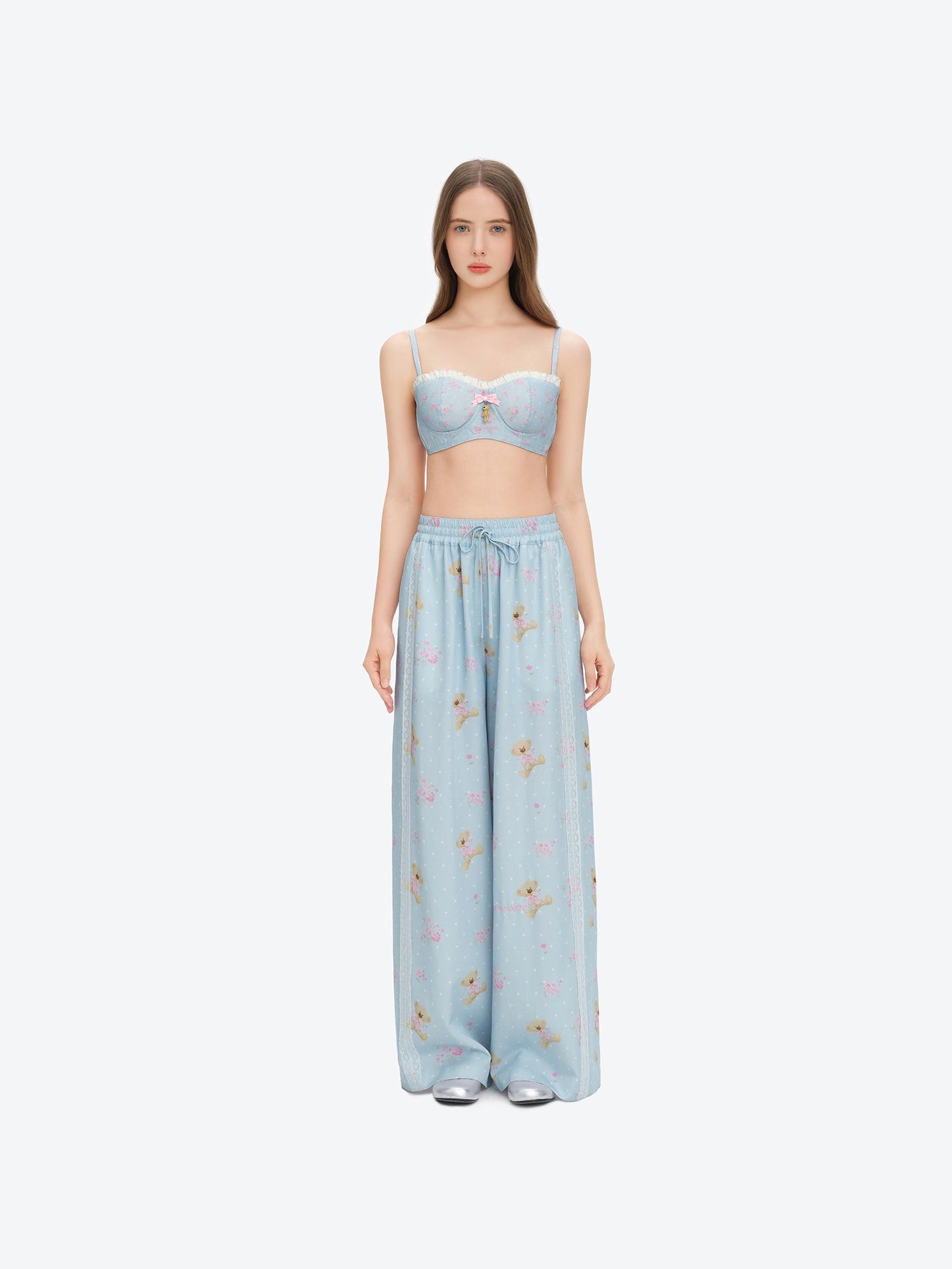 13DE MARZO All-Over Floral Print Loose Pants Blue