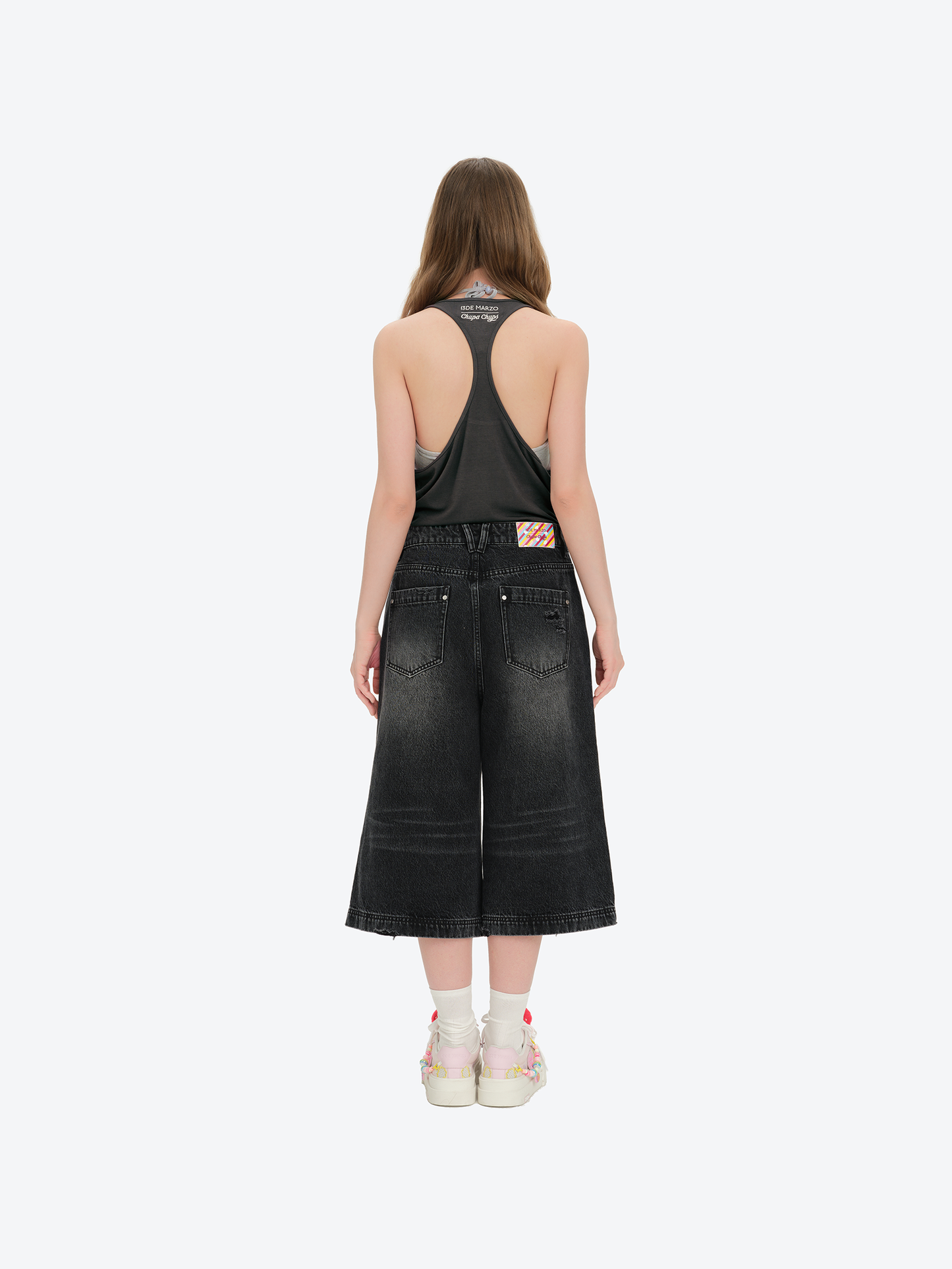 13DE MARZO Ripped Cropped Jeans Black