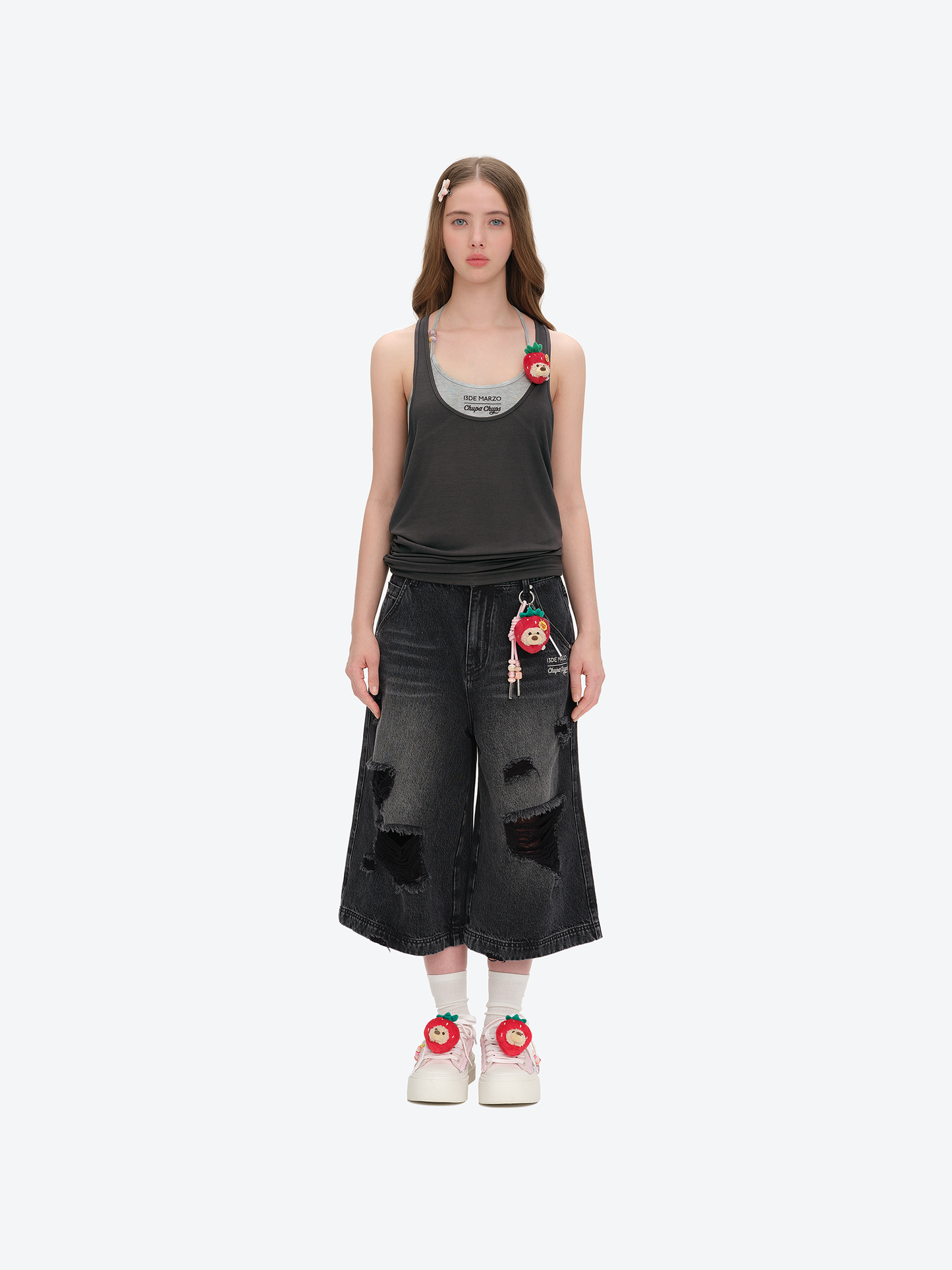 13DE MARZO Ripped Cropped Jeans Black
