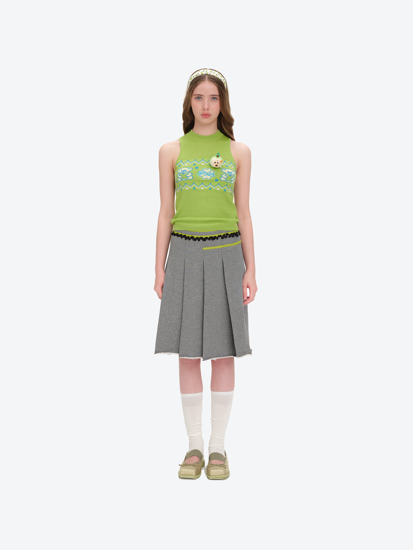 13DE MARZO Candy Color Knitted Vest Green